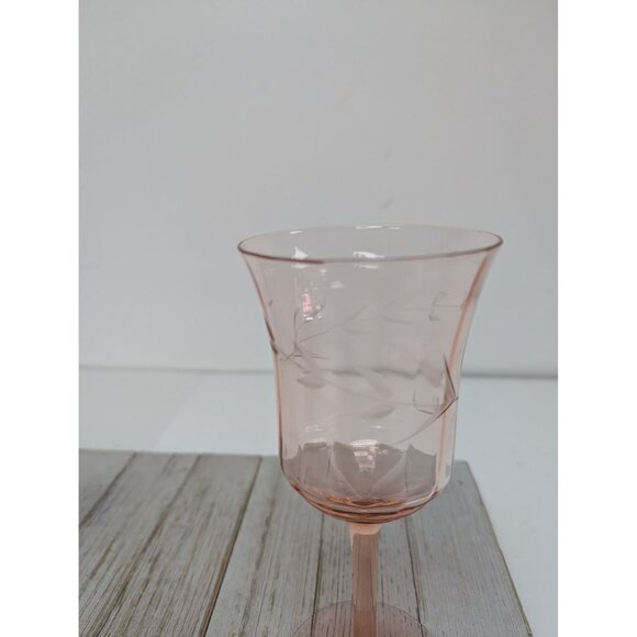 Set of 3 Vintage Tiffin Pink Optic Water Wine Stem Glasses 7 3/8" Depression Gla - Picture 9 of 9